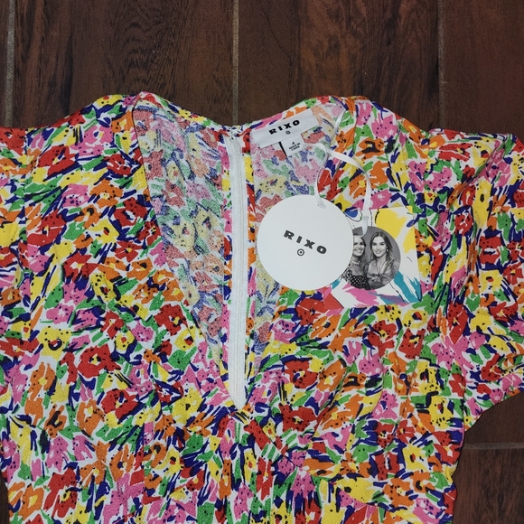 RIXO size 4 Colorful Floral Empire Waist Maxi Dress with smocked sleeve - Picture 11 of 16